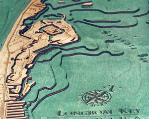Longboat Key, Florida Wood Carved Topographic Depth Chart/Map