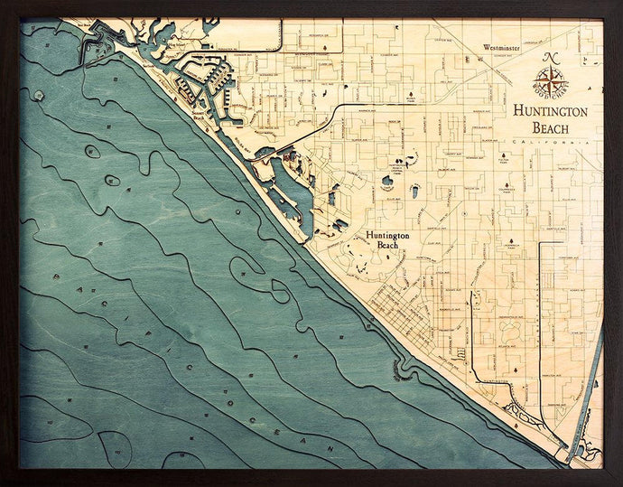Huntington Beach Wood Carved Topographic Depth Chart/Map