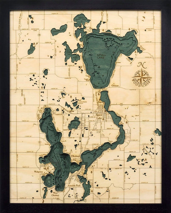 Lake Okoboji Wood Carved Topographic Depth Chart/Map