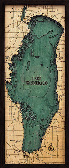 Lake Winnebago Wood Carved Topographic Depth Chart/Map