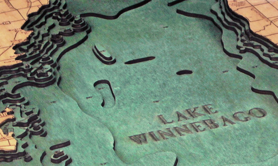 Lake Winnebago Wood Carved Topographic Depth Chart/Map Lake Chart