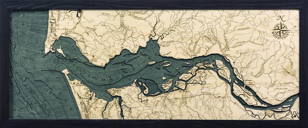Columbia River Mouth, OR Wood Carved Topographic Depth Chart/Map