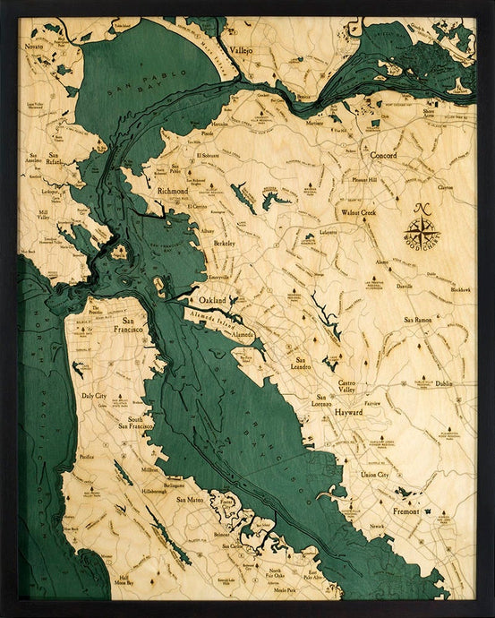 San Francisco/Bay Area Wood Carved Topographic Depth Chart/Map