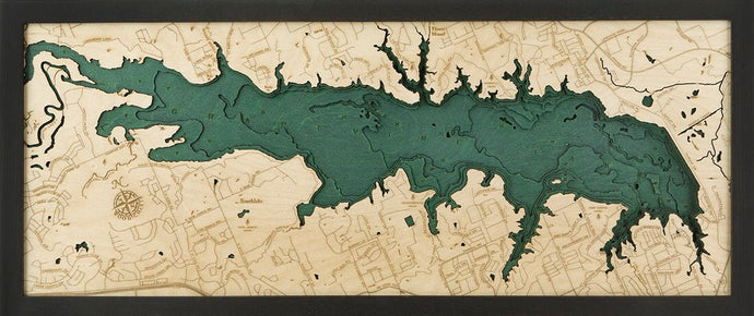 Grapevine Lake, TX Wood Carved Topographic Map