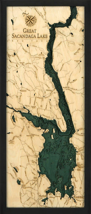 Great Sacandaga Lake Wood Carved Topographic Depth Chart/Map