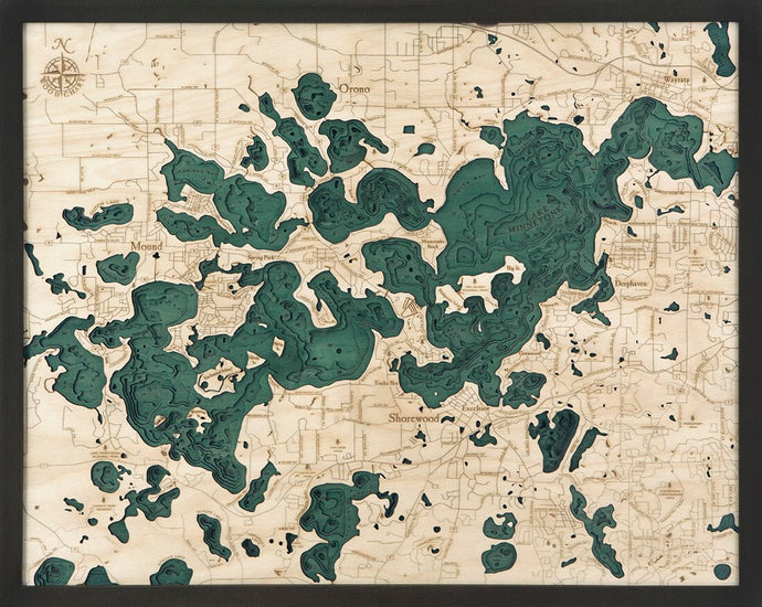 Lake Minnetonka Wood Carved Topographic Depth Chart/Map