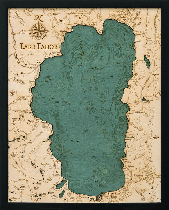 Lake Tahoe 2 Dimension Depth Wood Map