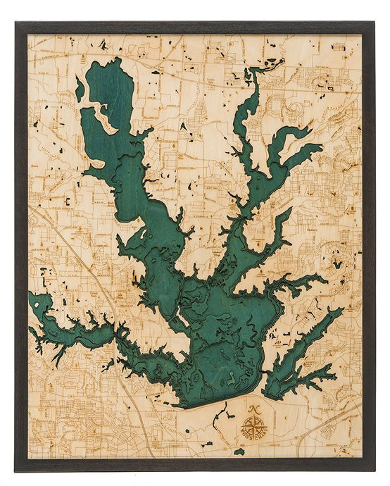 Lewisville Lake Wood Carved Topographical Depth Chart/Map