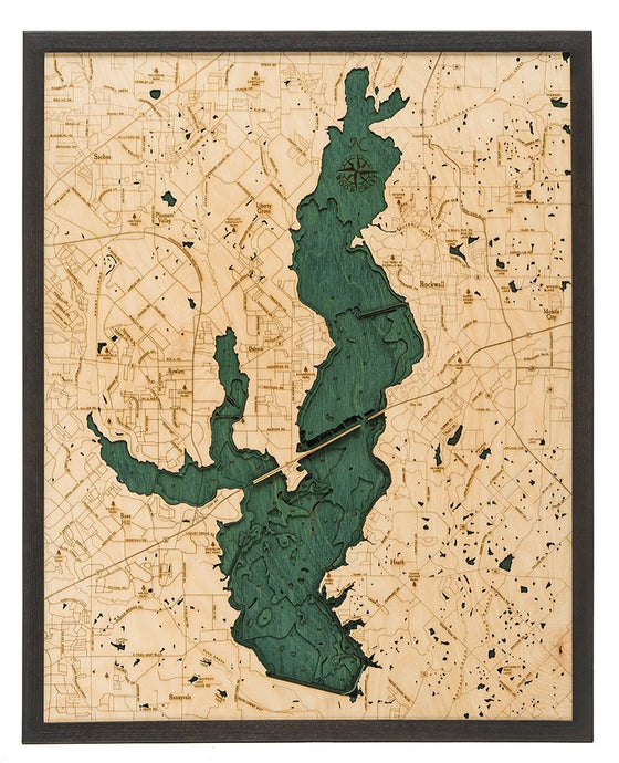 Lake Ray Hubbard Wood Carved Topographical Depth Chart/Map