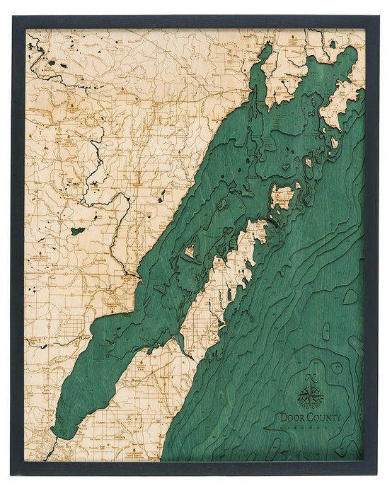 Door County Wood Carved Topographic Depth Chart/Map