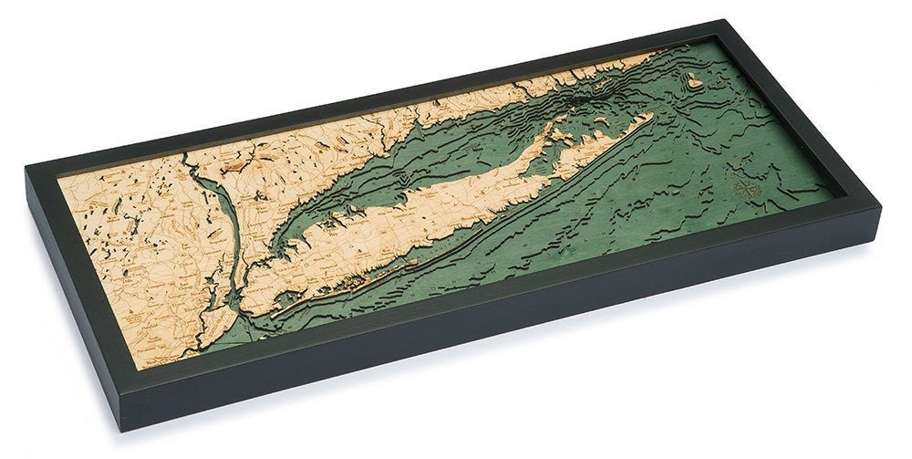 Long Island Sound Wood Carved Topographic Depth Map/Chart Lake Chart