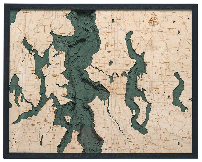 Seattle, WA Wood Carved Topographical Map
