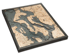 Whidbey & Camano Islands Wood Carved Topographic Depth Chart/Map