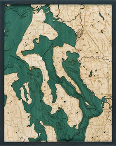 Whidbey & Camano Islands Wood Carved Topographic Depth Chart/Map