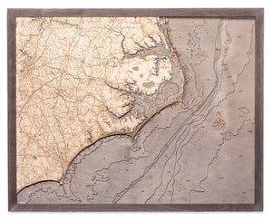 North Carolina Coast Wood Carved Topographic Depth Chart/Map