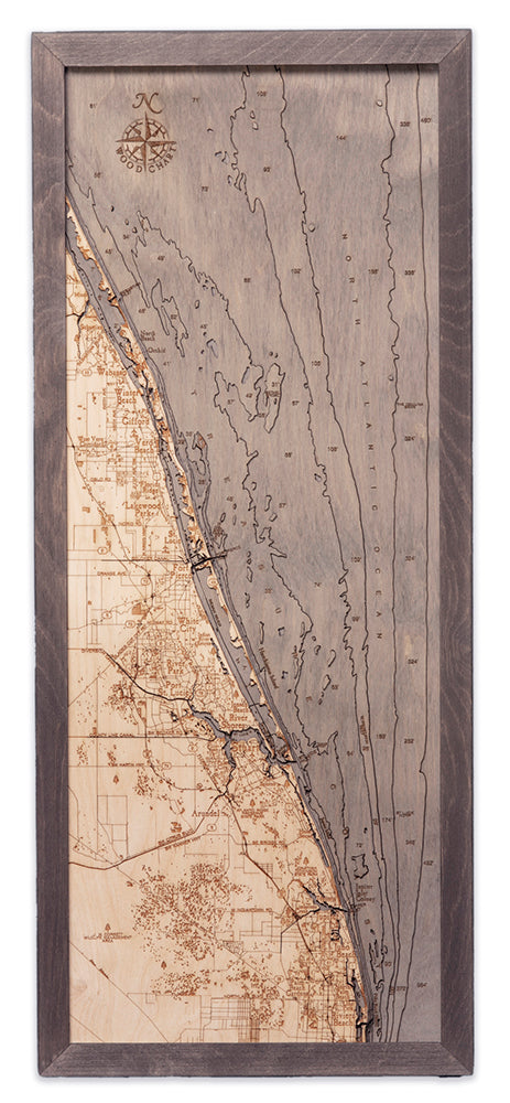 Treasure Coast, FL Florida Wood Carved Topographic Depth Chart/Map