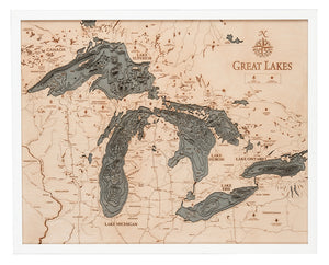 Great Lakes Wood Carved Topographical Depth Chart/Map