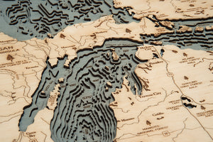 Great Lakes Wood Carved Topographical Depth Chart/Map