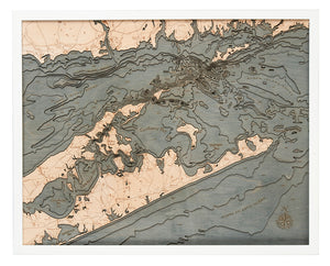 East Long Island Sound/Hamptons Wood Carved Topographic Depth Chart/Map