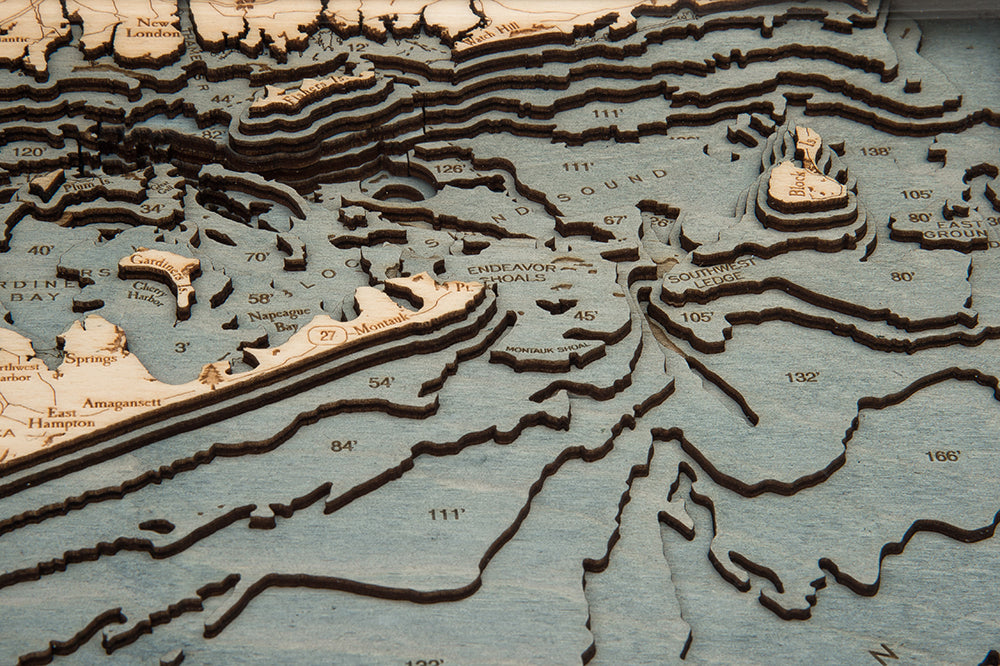 Long Island Sound Wood Carved Topographic Depth Map/Chart Lake Chart