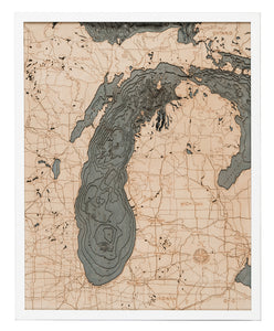 Lake Michigan Wood Carved Topographic Depth Chart/Map