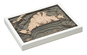 Martha's Vineyard, Massachusetts Wood Carved Topographic Depth Chart/Map