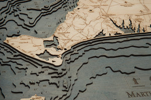 Martha's Vineyard, Massachusetts Wood Carved Topographic Depth Chart/Map