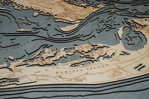 Sanibel Island Wood Carved Topographic Depth Chart/Map