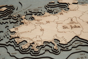 Virgin Islands Wood Carved Topographic Depth Chart/Map