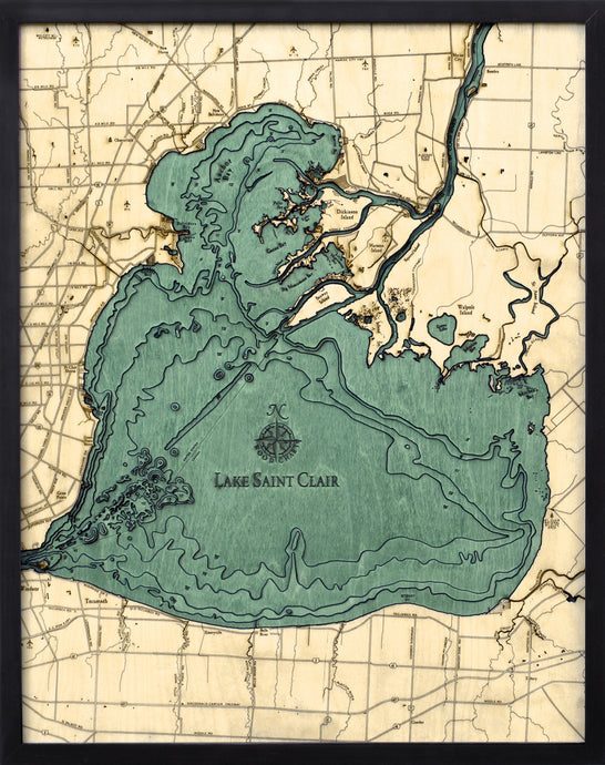 Lake St. Clair Wood Carved Topographic Depth Chart/Map