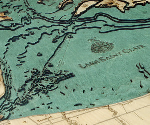 Lake St. Clair Wood Carved Topographic Depth Chart/Map