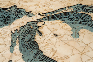 Great Lakes Wood Carved Topographical Depth Chart/Map