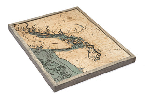 Salish Sea Wood Carved Topographical Map