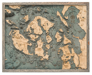 San Juan Islands Wood Carved Topographical Map