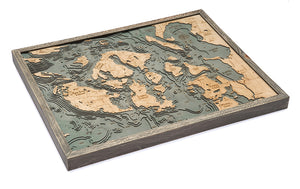 San Juan Islands Wood Carved Topographical Map