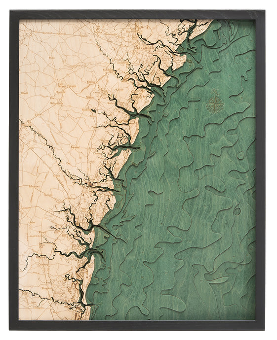 Georgia Coast Wood Carved Topographic Depth Chart/Map