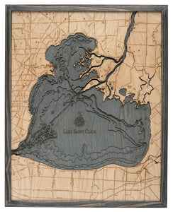 Lake St. Clair Wood Carved Topographic Depth Chart/Map