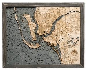 Fort Myers Wood Carved Topographic Depth Chart/Map