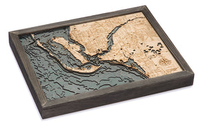 Fort Myers Wood Carved Topographic Depth Chart/Map