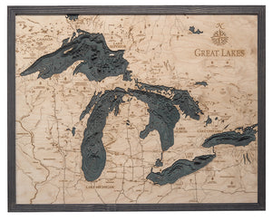 Great Lakes Wood Carved Topographical Depth Chart/Map
