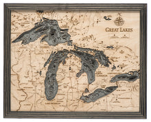 Great Lakes Wood Carved Topographical Depth Chart/Map