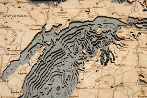 Lake Michigan Wood Carved Topographic Depth Chart/Map