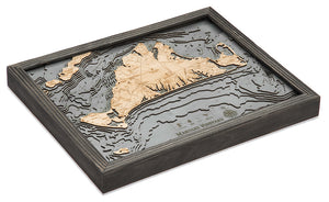 Martha's Vineyard, Massachusetts Wood Carved Topographic Depth Chart/Map