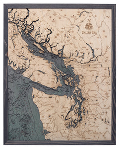 Salish Sea Wood Carved Topographical Map