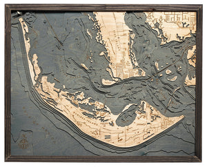 Sanibel Island Wood Carved Topographic Depth Chart/Map