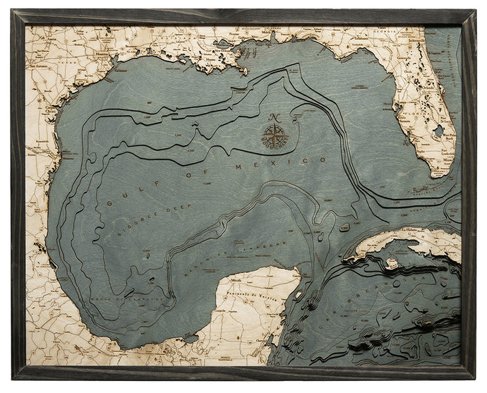 Gulf of Mexico Wood Carved Topographic Map