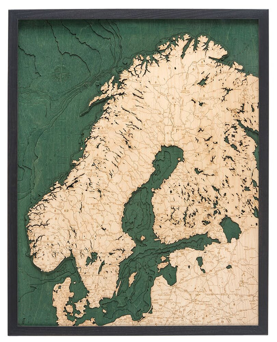 Scandinavia Wood Chart Topography Map