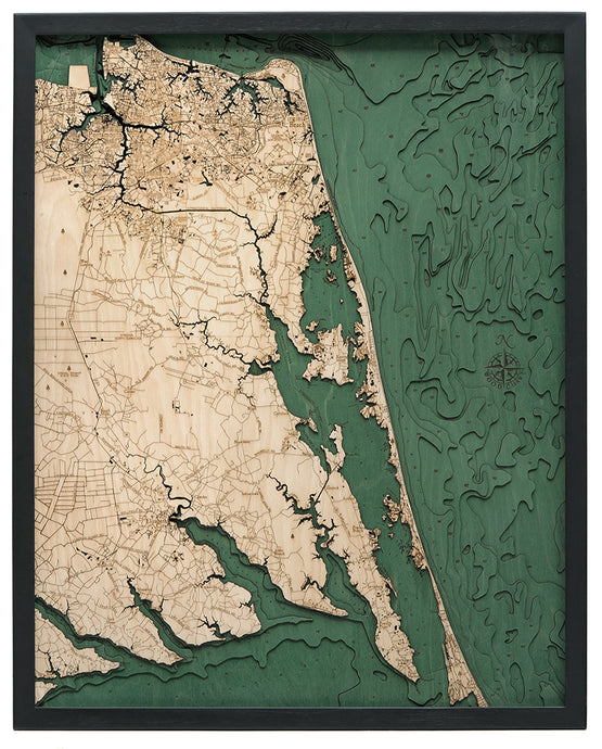 Virginia Beach to Kitty Hawk Topographic Depth Map/Chart