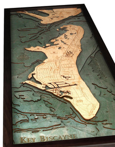 Key Biscayne Wood Carved Topographic Depth Chart/Map