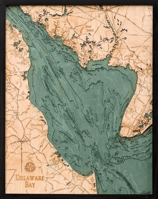 Delaware Bay Wood Carved Topographic Depth Chart/Map